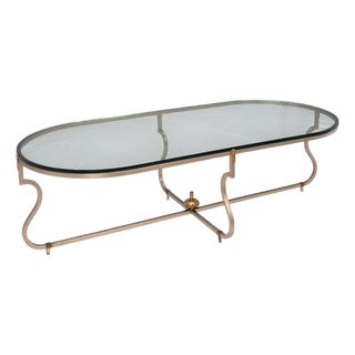 Tommi Parzinger, Unique Coffee Table, Brushed Steel, Glass, Usa, 1950s For Sale