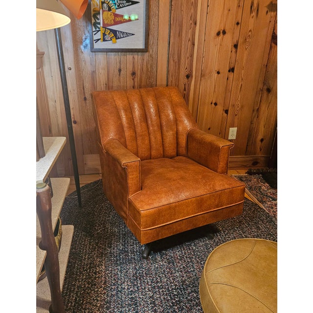 1970s Mid-Century Modern Faux Leather Swivel Rocker Chair For Sale - Image 4 of 17