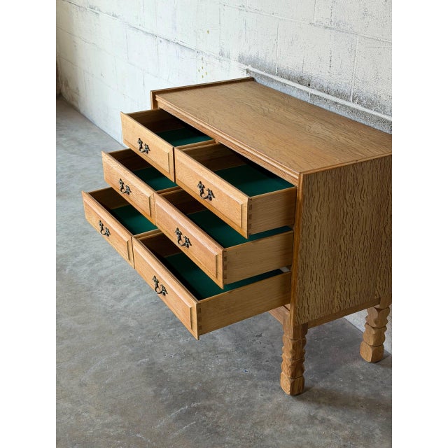 In Style of Henning Kjærnulf Oak Dresser With 6 Drawers Danish Mid-Century Modern 1960s For Sale In Los Angeles - Image 6 of 11