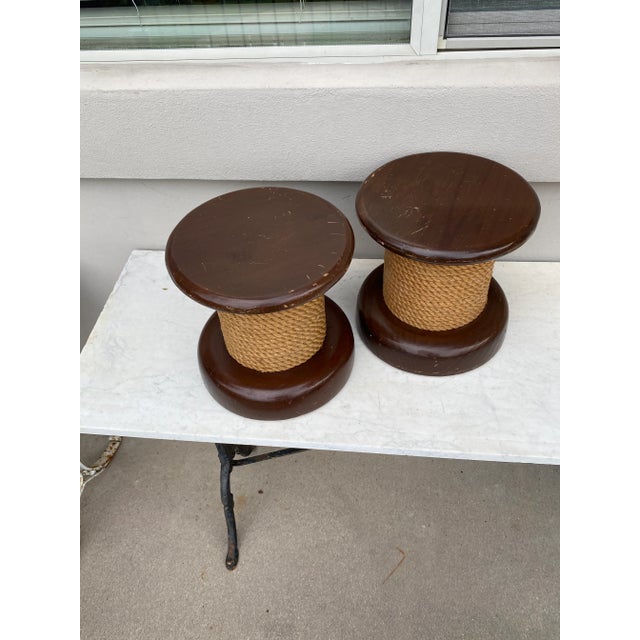 Adrien Audoux and Frida Minet Rope & Wood Stool Adrien Audoux and Frida Minet Circa 1960 - a Pair For Sale - Image 4 of 6