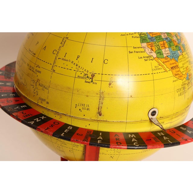 Replogle Globes Vintage Replogle Yellow and Red Tin Litho "Globe Grams' Spinning World Globe For Sale - Image 4 of 18