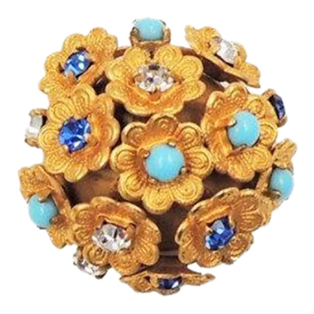 Vintage Signed Bijoux Cascio Italy Rhinestone Flower Brooch For Sale