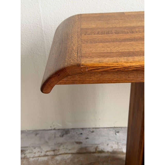 Brown Solid Oak Console Table With Waterfall Edges - Vintage Modern Entryway Table For Sale - Image 8 of 9