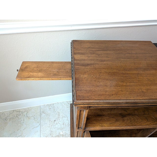 Chestnut Vintage 70s American Traditional Walnut Flip-Top Rolling Server Console For Sale - Image 8 of 12