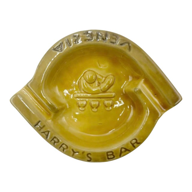 Vintage Harry's Bar Venezia Italy Ashtray Yellow Ceramic Dish For Sale