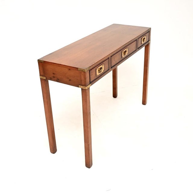 Military Campaign Yew Wood Console Table, 1930s For Sale - Image 3 of 12