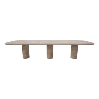 Large Sculptural Travertine Dining Table with Thick Top by My Habitat Design For Sale