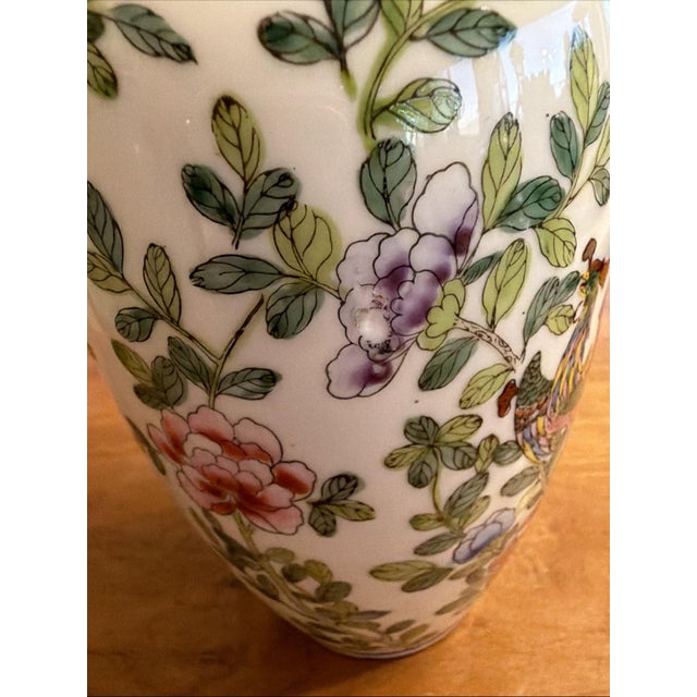 Ceramic Late 20th Century Chinese Hand Painted Porcelain Vase Phoenix & Peony Motif 8.5” Floral Bird For Sale - Image 7 of 8