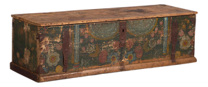 Antique Hand Painted Trunk with Floral Motifs, 1869