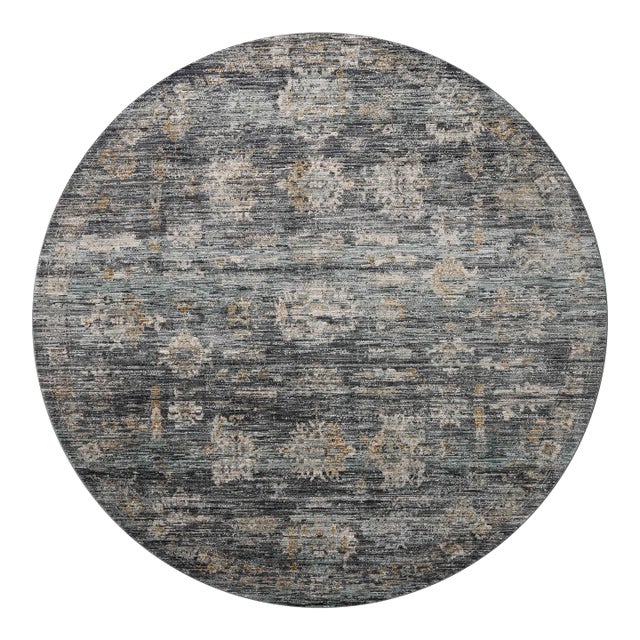Jean Stoffer x Loloi Katherine Ink / Jade 5'-3" x 5'-3" Round Accent Rug For Sale
