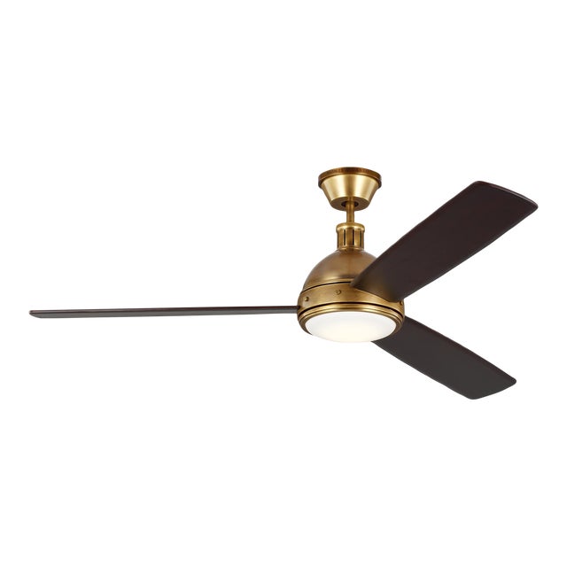 Thomas O'Brien by Visual Comfort Fan Hicks 60" LED Ceiling Fan in Hand Rubbed Antique Brass For Sale