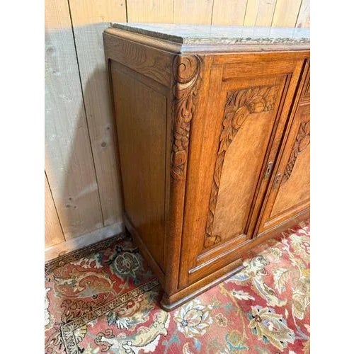 Art Deco Sideboard in Oak with Green Marble Top For Sale - Image 6 of 8