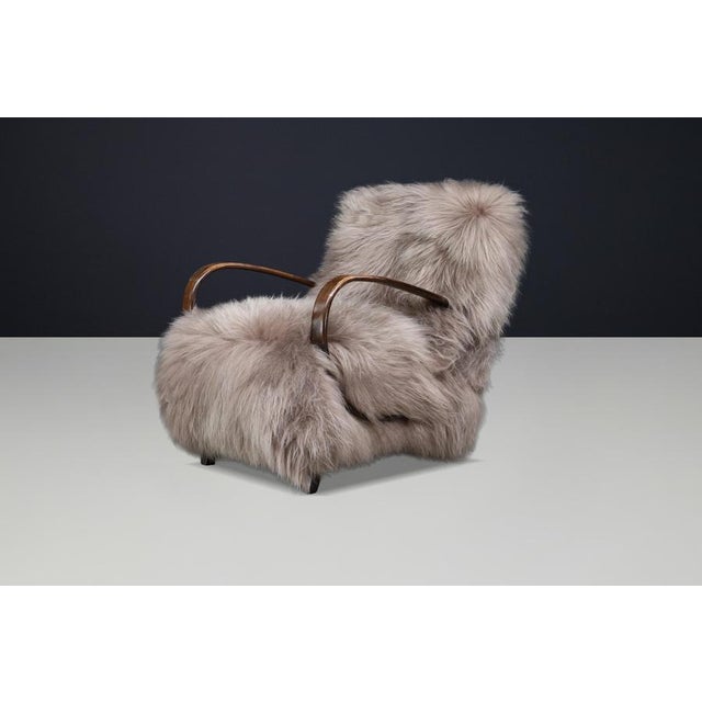 Art Deco Sheepskin Lounge Chair by Jindřich Halabala, Czech, 1940s For Sale - Image 3 of 11