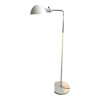 Vintage 1960s Post Modern Industrial Chrome White Floor Lamp Adjustable Reading Light For Sale
