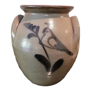 Vintage Glazed Crock With a Bird and Flower Motif