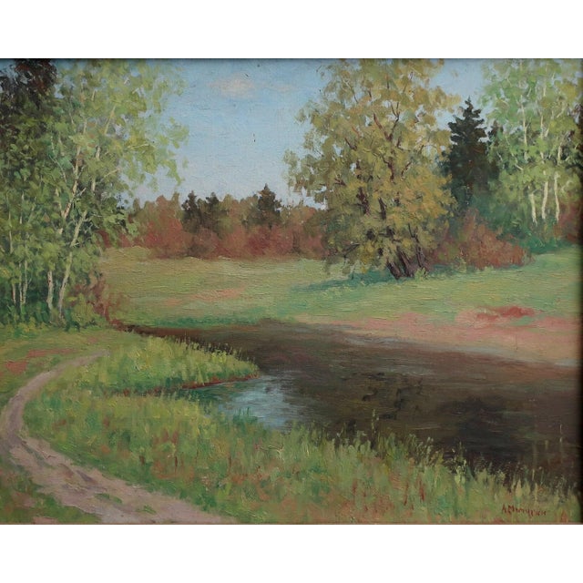Spring Landscape Oil Painting, Ukrainian Impressionism, Signed 40-50 For Sale