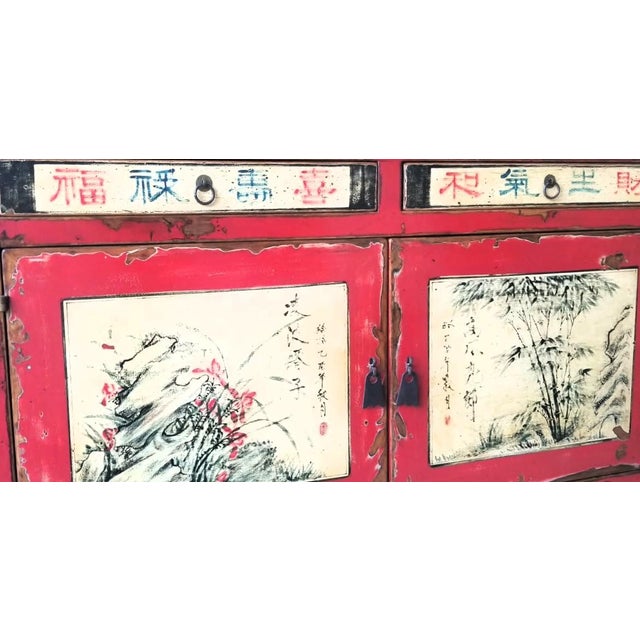Unique Antique Chinese Sideboard With Distressed Character - Chinoiserie Design For Sale - Image 9 of 14
