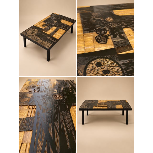 Decorative Wooden Coffee Table with Floral Motifs by Victor Cerrato, Italy, 1970s For Sale - Image 6 of 9
