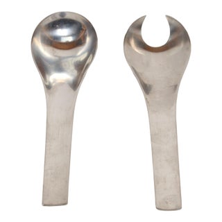 1960s Danish Modernist "Blue Shark" Salad Servers by Svend Siune for Georg Jensen - 2 pc For Sale