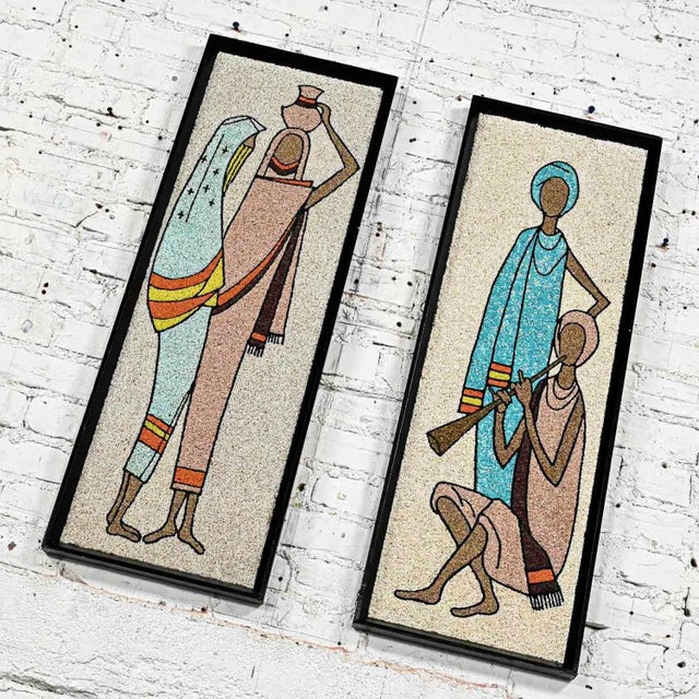 1960s 1960’s Mid-Century Modern Framed Gravel Wall Art Figural Mosaics a Pair For Sale - Image 5 of 13