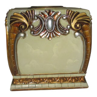 Vintage Hollywood Regency Ornate Pearlize Faux Marble With Bronze & Silver Accents Tissue Cover For Sale