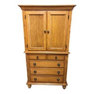 Tommy Bahama for Lexington Furniture Solid Wood Armoire With Bamboo and Pineapple Carved Wood Details For Sale