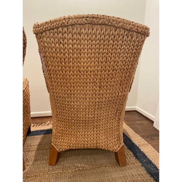 Pottery Barn Seagrass Light Honey Colored Wingback Chairs With Ottoman