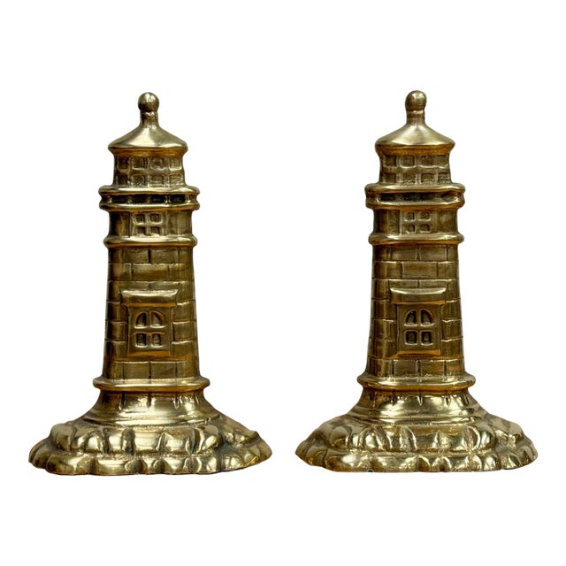 Vintage Brass Lighthouse Bookends For Sale