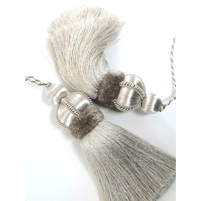 Shabby Chic Silver Key Tassels With Cut Ruche - a Pair For Sale - Image 3 of 12