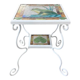 Vintage Iron & Stained Glass Mosaic Frog Garden Table For Sale