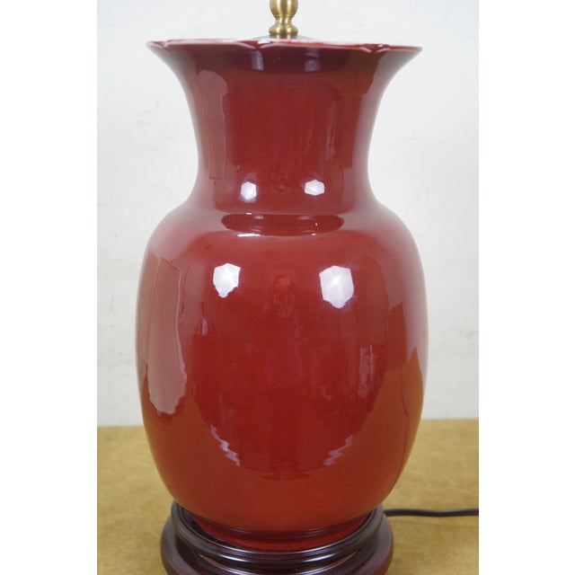 Late 20th Century Late 20th Century Chinese Chinoiserie Oxblood Red Porcelain Mantel Vase Urn Table Lamp 34" For Sale - Image 5 of 17