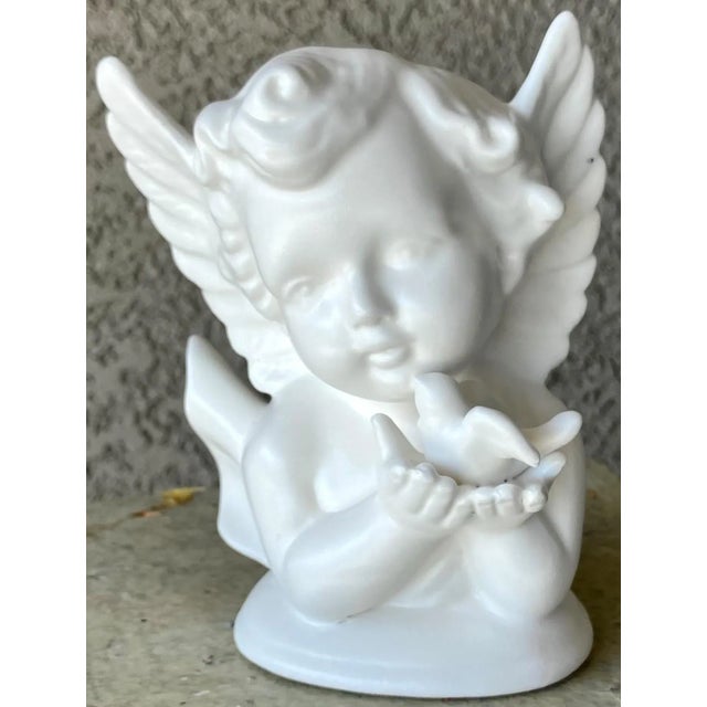 Ceramic Circa 1960 Petite Bisque Porcelain Angel & Dove Vase, Japan For Sale - Image 7 of 12