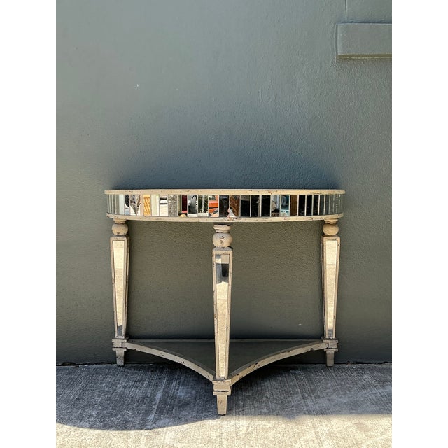 Vintage Mirror Trimmed Demilune Console For Sale - Image 11 of 12