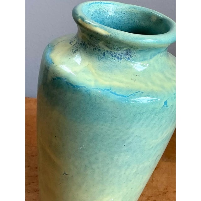 Late 20th Century Vintage Blue and Yellow Glazed Ceramic Vase For Sale - Image 5 of 12