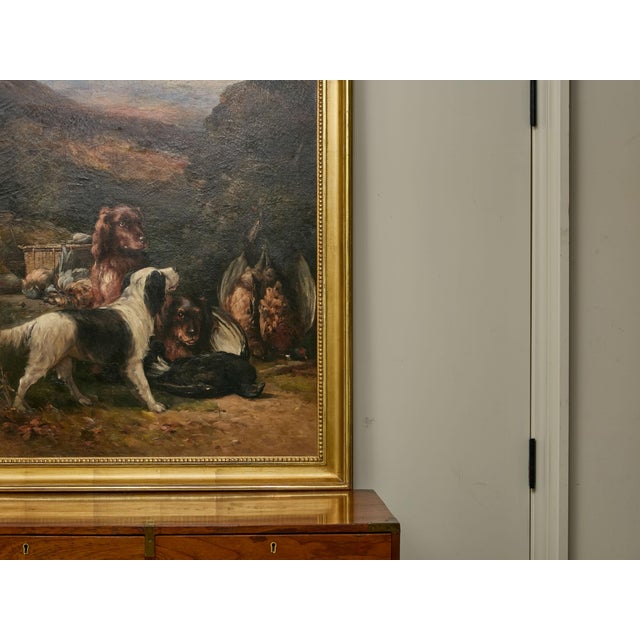 Mid 20th Century English Oil on Canvas Hunt Painting of Three Dogs and Their Catch in Frame For Sale - Image 4 of 8