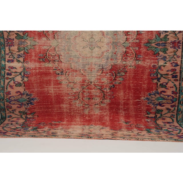 1970s Vintage Turkish Handmade Wool Cotton Red Area Rug For Sale - Image 9 of 12