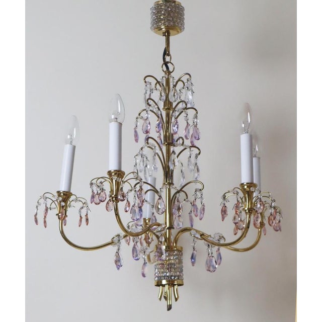 Chandelier Pink, Purple Crystals and Crystal Balls from Palwa, 1970s For Sale - Image 9 of 17