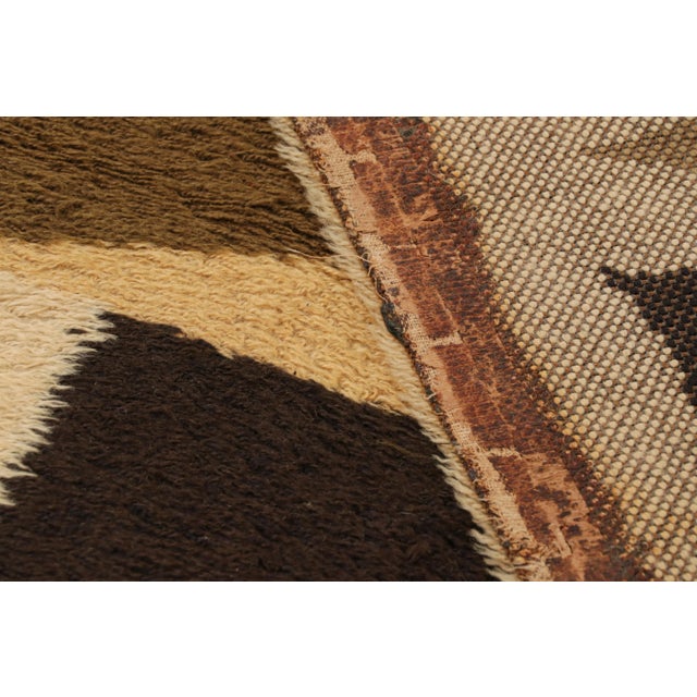 Textile Vintage Swedish Rya Rug in Beige-Brown With Geometric Patterns, From Rug & Kilim For Sale - Image 7 of 7