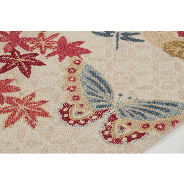 Late 20th Century Contemporary Japanese Botanical & Seigaiha Wave Wool Rug by Rug & Kilim, India For Sale - Image 5 of 10