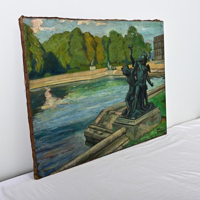 Mid 20th Century French Vintage Robert Mahias Painting, Versailles Fountain For Sale - Image 5 of 10