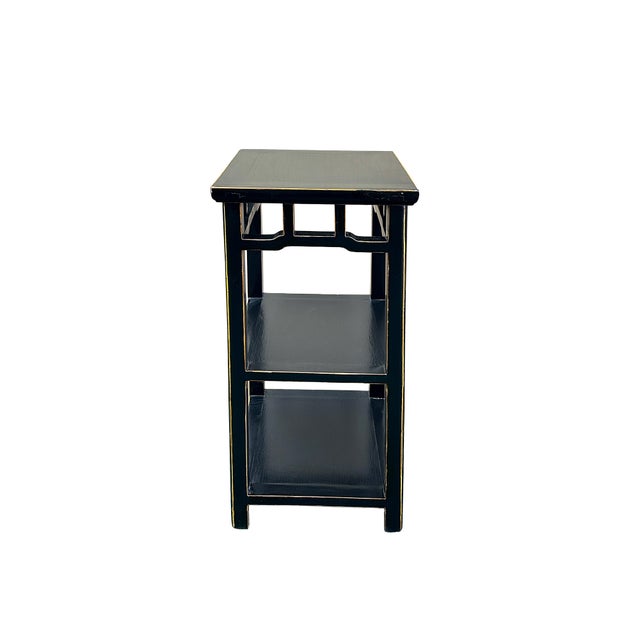 Oriental Black Lacquer Rectangular Wood Plant Stand Pedestal Table ...