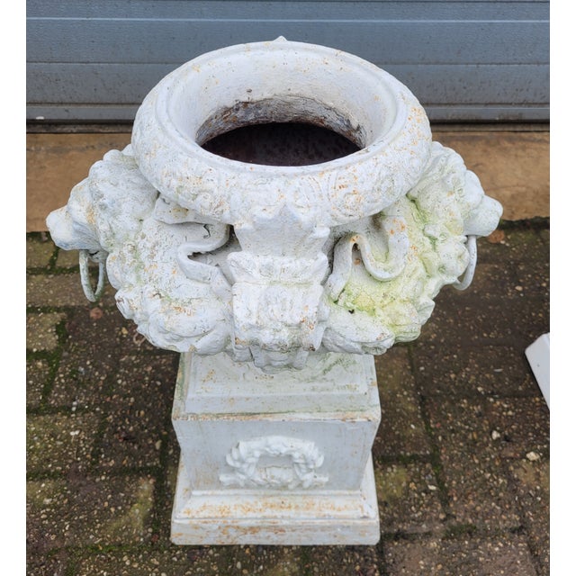 Antique Cast Iron Vases with Columns, Set of 2 For Sale - Image 10 of 11