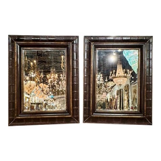 Pair of Vintage English Leather Bound Mirror For Sale