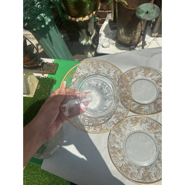 1970s 1970s Fostoria Glass Yellow Versailles Collection of Plates With Gold Accents- Set of 6 For Sale - Image 5 of 8