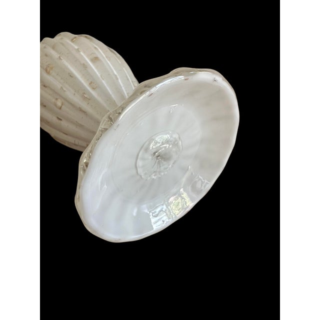White Barbini Attributed Murano Glass Controlled Bubble Vase White Gold Fleck For Sale - Image 8 of 9
