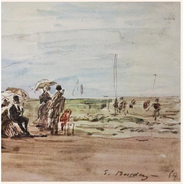 1959 After Eugene Boudin, "On the Beach" Vintage Impressionist Full-Color Hungarian Print For Sale - Image 4 of 8