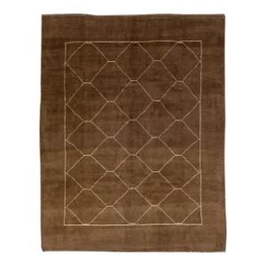 Modern Moroccan Style Brown Handmade Geometric Pattern Wool Rug