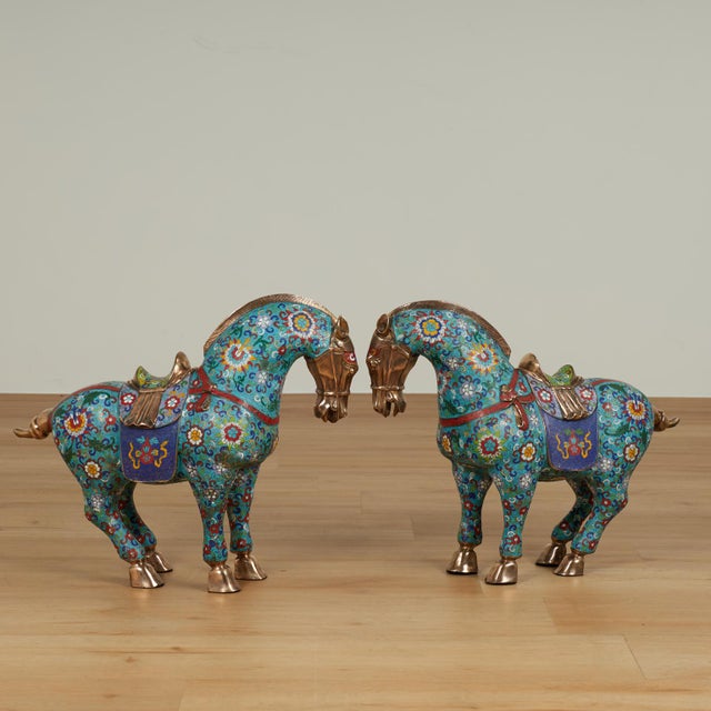 Pair of Vintage Chinese Cloisonne Horses For Sale - Image 4 of 18
