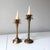 Vintage pair of brass palm tree candlestick holders. Each are varied in design and tiered in height.
