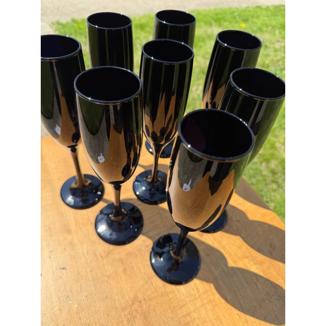 Black 1960s Libby Crystal Black Amethyst Champagne Glasses - Set of 8 For Sale - Image 8 of 12